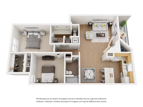 Manhattan 2 Bed 2 Bath Sq. Ft.: 1,050 Floor Plan at The Manhattan Apartments, Dallas